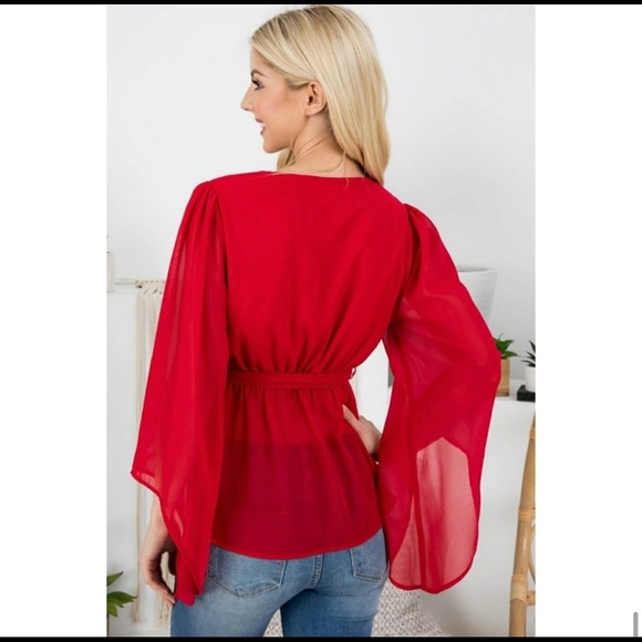 New Red chiffon Cinched Waist with Belt - Picture 6 of 9